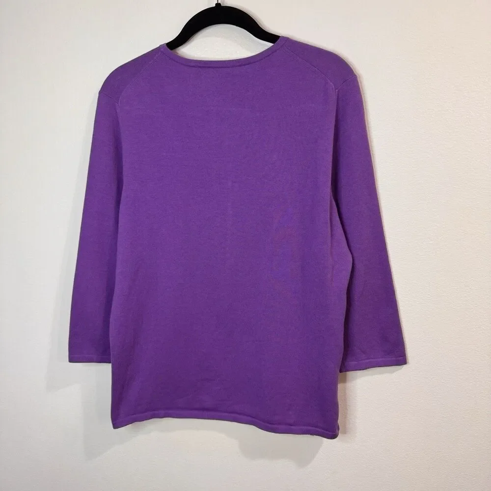NWT Belford Sweater Shirt L $95 Pima Cotton Purple Stretch 3/4 Sleeves Basic
